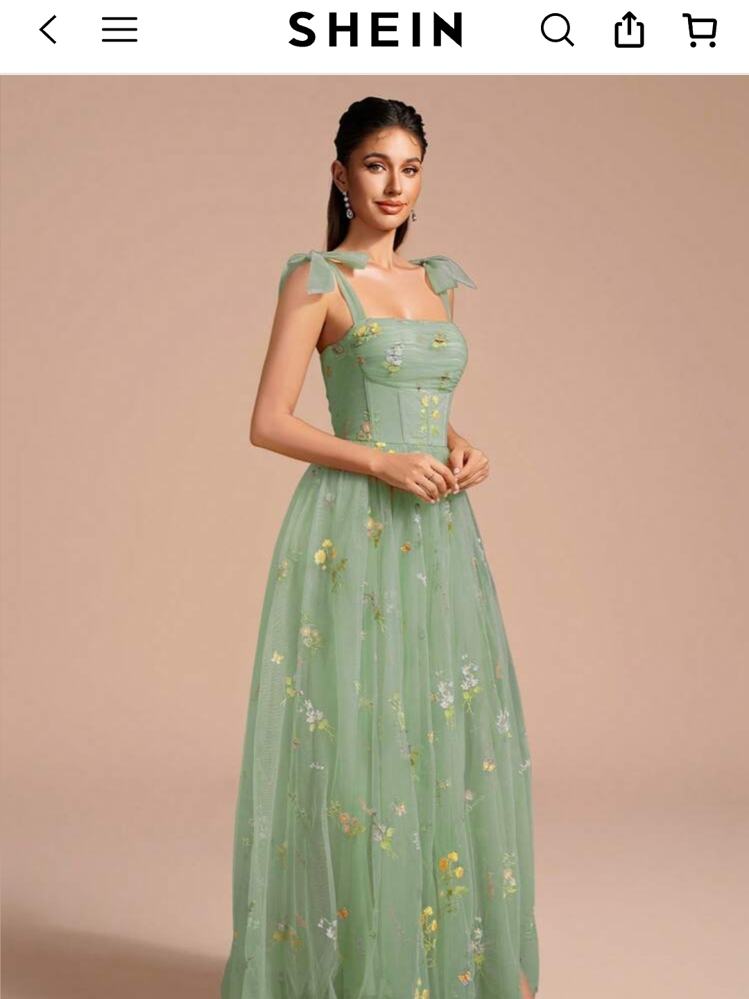 Shein Mint Green Floral Tie-Strap Maxi Dress Size M
